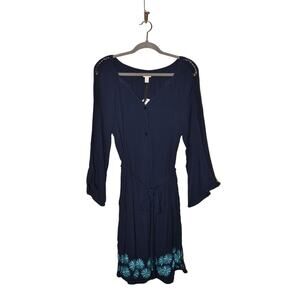 HATLEY NEW $89 Flared Crochet‎ Sleeve Embroidered Hayley Dress Navy Large